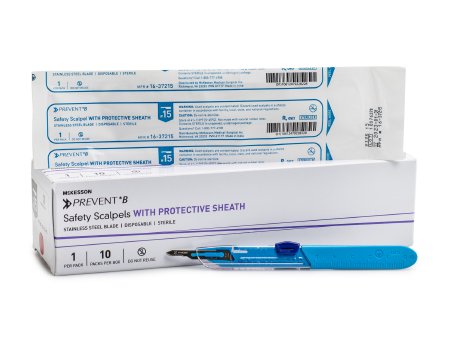 McKesson Prevent B - Safety Scalpel No. 15 Stainless Steel / Plastic Classic Grip Handle Sterile Disposable - 16-37215