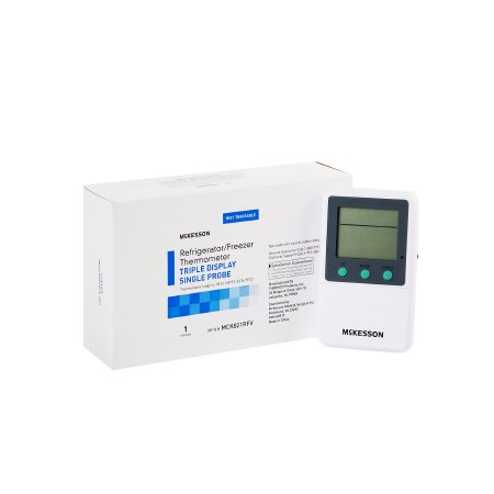 McKesson - Digital Refrigerator / Freezer Thermometer with Alarm Fahrenheit / Celsius -58° to +158°F (-50° to +70°C) Glycol Bottle Probe Multiple Mounting Options Battery Operated - MCK821RFV