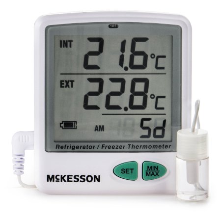 McKesson - Datalogging Refrigerator / Freezer Thermometer with Alarm Fahrenheit / Celsius -50° to +158°F (-50° to +70°C) Flip-out Stand Battery Operated - MCK80021P