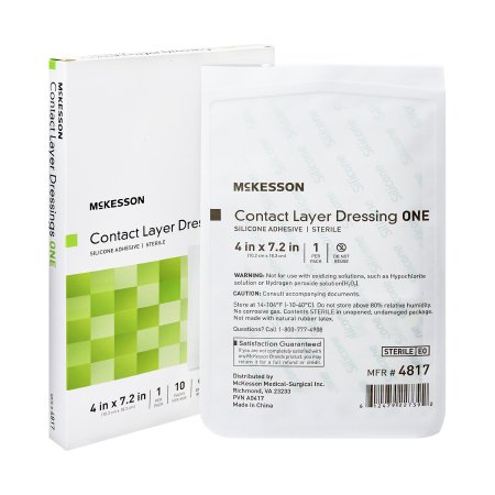 McKesson - Wound Contact Layer Dressing 4 X 7.2 Inch Silicone Rectangle Sterile - 4817