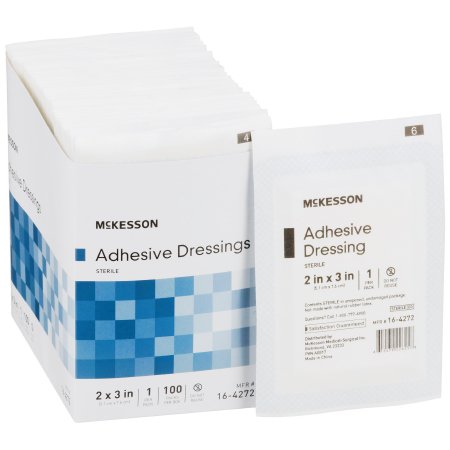 McKesson - Adhesive Dressing 2 X 3 Inch Cotton / Polyester Rectangle White Sterile - 16-4272