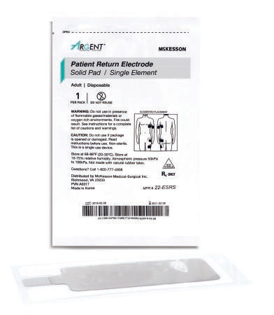 McKesson - Patient Return Electrode Single Without Cord - 22-ESRS