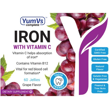 YumV's - Vitamin and Iron Supplement Ferrous Fumarate / Ascorbic Acid / Vitamin B12 / Folic Acid 10 mg / 30 mg / 2 mcg / 100 mcg Gummy 60 per Bottle Grape Flavor - 9046-06-YMC