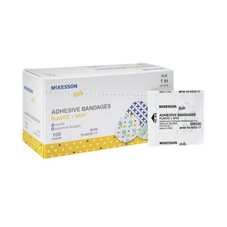 McKesson Kids - Adhesive Spot Bandage 1 Inch Plastic Round Kid Design (Assorted Prints) Sterile - 16-4832-17