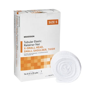 McKesson - Elastic Net Retainer Dressing Tubular Elastic 14-1/2 Inch X 25 Yard Size 5 White X-Small Head / Small Shoulder / Thigh NonSterile - MSVP114705