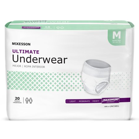 McKesson - Unisex Adult Absorbent Underwear Pull On with Tear Away Seams Medium Disposable Heavy Absorbency - UW33851