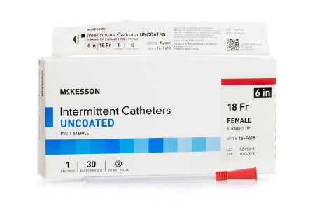 McKesson - Urethral Catheter Straight Tip Uncoated PVC 18 Fr. 6 Inch - 16-F618