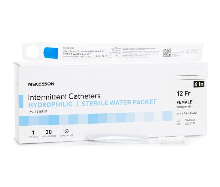 McKesson - Urethral Catheter Straight Tip Hydrophilic Coated PVC 12 Fr. 6 Inch - 16-FH612