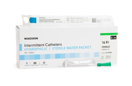 McKesson - Urethral Catheter Straight Tip Hydrophilic Coated PVC 14 Fr. 6 Inch - 16-FH614