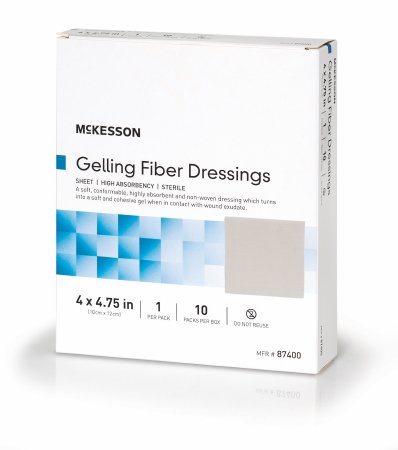 McKesson - Absorbent Gelling Fiber Dressing Carboxymethyl Cellulose (CMC) 4 X 4-3/4 Inch - 87400