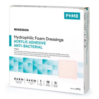 McKesson - Antibacterial Foam Dressing 6 X 6 Inch Square Adhesive with Border Sterile - 4976