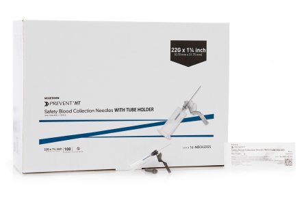 McKesson Prevent HT - Blood Collection Needle with Holder 22 Gauge 1-1/4 Inch Needle Length Safety Needle Without Tubing Sterile - 16-NBCH22GS