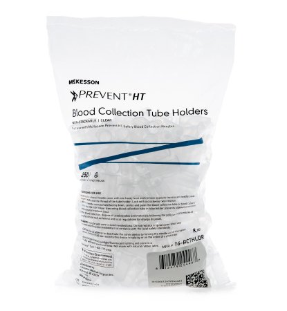 McKesson Prevent HT - Blood Collection Tube Holder / Needle Holder Universal Fit, Clear, Non-Stackable, Multi-Sample 13 mm and 16 mm Blood Collection Tubes - 16-BCTHLDR