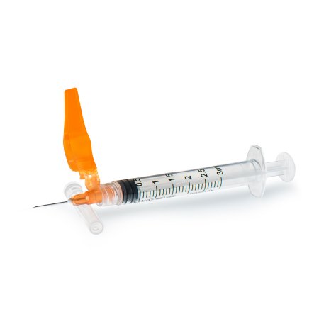 McKesson Prevent HT - Syringe with Hypodermic Needle 3 mL 25 Gauge 5/8 Inch Thin Wall Hinged Safety Needle - 16-SN3C2558S