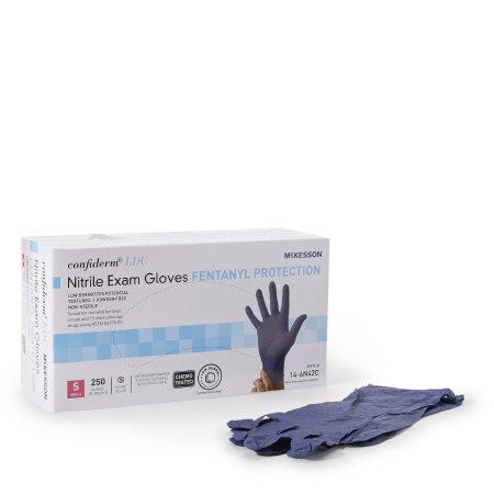 McKesson Confiderm LDC - Exam Glove Small NonSterile Nitrile Standard Cuff Length Fully Textured Blue Chemo Tested - 14-6N42C