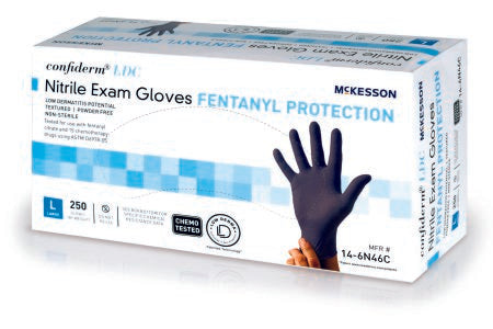 McKesson Confiderm LDC - Exam Glove Large NonSterile Nitrile Standard Cuff Length Fully Textured Blue Chemo Tested - 14-6N46C
