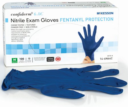 McKesson Confiderm 6.8C - Exam Glove Medium NonSterile Nitrile Standard Cuff Length Blue Chemo Tested - 14-6N64C
