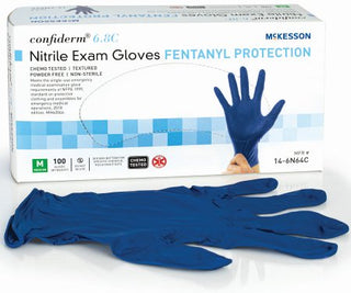 McKesson Confiderm 6.8C - Exam Glove Medium NonSterile Nitrile Standard Cuff Length Blue Chemo Tested - 14-6N64C