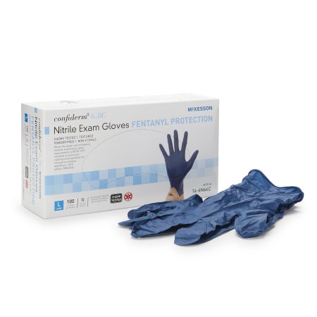 McKesson Confiderm 6.8C - Exam Glove Large NonSterile Nitrile Standard Cuff Length Blue Chemo Tested - 14-6N66C