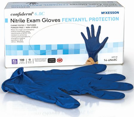 McKesson Confiderm 6.8C - Exam Glove X-Large NonSterile Nitrile Standard Cuff Length Blue Chemo Tested - 14-6N68C