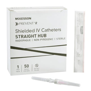McKesson Prevent R - Peripheral IV Catheter 20 Gauge 1 Inch Button Retracting Safety Needle - 380233