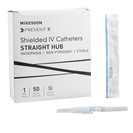 McKesson Prevent R - Peripheral IV Catheter 22 Gauge 1 Inch Button Retracting Safety Needle - 380223