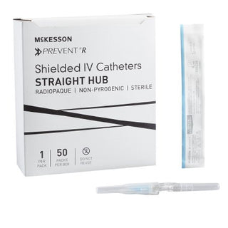 McKesson Prevent R - Peripheral IV Catheter 22 Gauge 1 Inch Button Retracting Safety Needle - 380223
