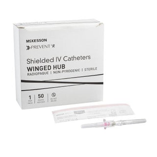 McKesson Prevent R - Peripheral IV Catheter 20 Gauge 1 Inch Button Retracting Safety Needle - 380333