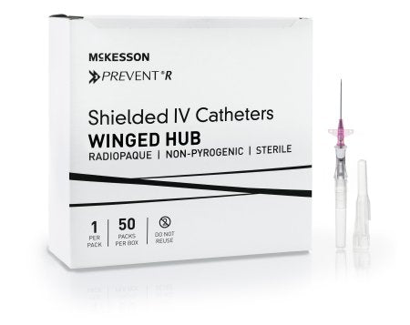 McKesson Prevent R - Peripheral IV Catheter 20 Gauge 1.16 Inch Button Retracting Safety Needle - 380334