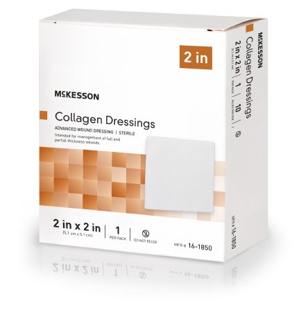 McKesson - Collagen Dressing Without Border Collagen / Sodium Alginate / Carboxyl Methylcellulose (CMC) / Ethylenediamine-tetraacetic Acid (EDTA) 2 X 2 Inch 10 Count - 16-1850