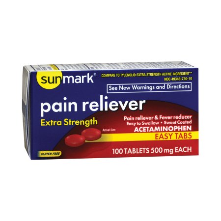 sunmark - Pain Relief 500 mg Acetaminophen Tablet 100 per Bottle - 70677009302