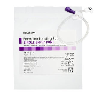 McKesson - Bolus Enteral Feeding Extension Tube Set 12 Inch, EnFit, Secure Lock Right Angle Connector and Clamp, NonSterile - 194-0124-12