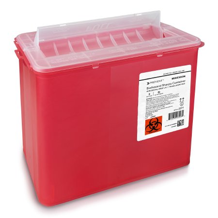 McKesson Prevent - Sharps Container 9-1/4 H X 10 W X 6 D Inch 2 Gallon Translucent Red Base / Translucent Lid Horizontal Entry Counter Balanced Door Lid - 2271