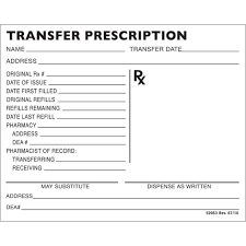 Apothecary Products - Rx Transfer Prescription Form 4-1/4 X 5-1.2 Inch, 100 Sheets - Box of 10 -52953
