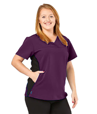 Medline California ave Women's Yoga-Style Stretch Scrub Top with Pockets - California Ave Scrub Top, Yoga with Pockets, Eggplant, Medium - 5565EGGXXXL