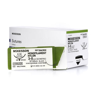 McKesson - Suture with Needle Nonabsorbable Uncoated Black Suture Monofilament Nylon Size 3 - 0 18 Inch Suture 1-Needle 24 mm Length 3/8 Circle Reverse Cutting Needle - S663GX