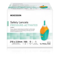 Mckesson Safety Lancet 21 Gauge Retractable Pressure Activated Finger - 16-PASL21GX