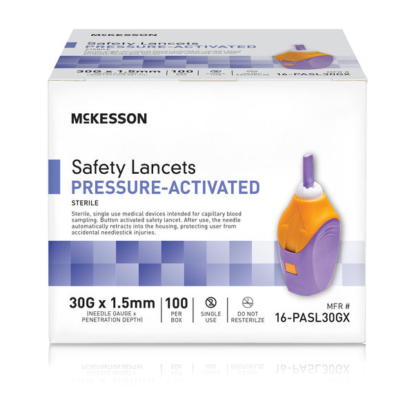 Mckesson Safety Lancet 30 Gauge Retractable Pressure Activated Finger - 16-PASL30GX