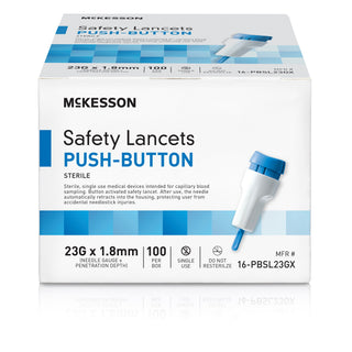 Mckesson Safety Lancet 23 Gauge Retractable Push Button Activation Finger - 16-PBSL23GX