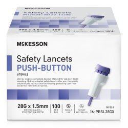 Mckesson Safety Lancet 28 Gauge Retractable Push Button Activation Finger - 16-PBSL28GX