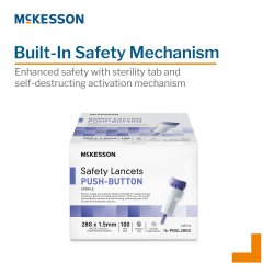 Mckesson Safety Lancet 28 Gauge Retractable Push Button Activation Finger - 16-PBSL28GX