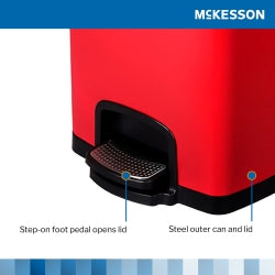 Mckesson Trash Can 32 Quart / 8 gal. Red Metal Square - 16-35267