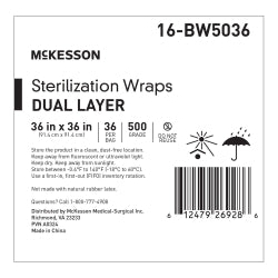 Mckesson Sterilization Wrap McKesson White / Blue 36 X 36 Inch Dual Layer SMS Polypropylene - 16-BW5036