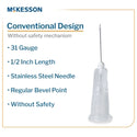 McKesson Hypodermic Needle 1/2 Inch Length 31 Gauge Thin Wall Without Safety - 16-N3105