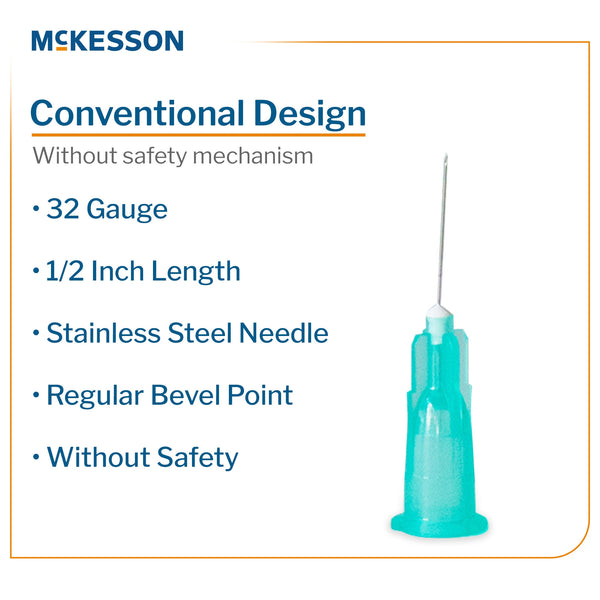 Mckesson Hypodermic Needle 1/2 Inch Length 32 Gauge Thin Wall Without Safety - 16-N3205