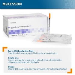 Mckesson Standard Insulin Syringe with Needle 1 mL 5/16 Inch 31 Gauge NonSafety - 16-INS1C31516PT