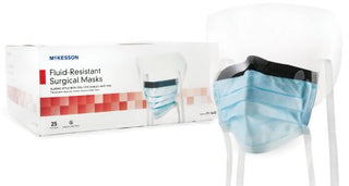 McKesson - Surgical Mask with Eye Shield Anti-fog Pleated Tie Closure One Size Fits Most Blue NonSterile ASTM Level 3 Adult - 91-1600