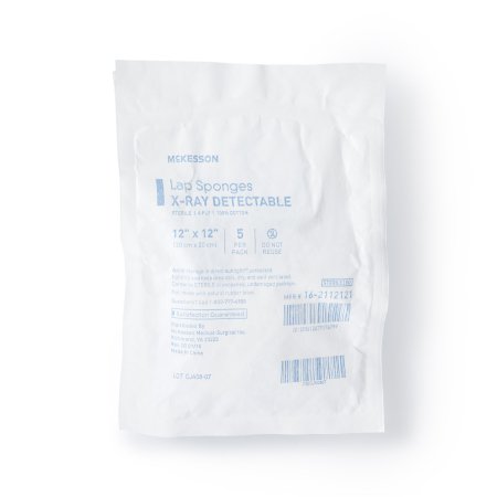 McKesson - Surgical Laparotomy Sponge X-Ray Detectable Cotton 12 X 12 Inch 5 Count Soft Pack Sterile - 16-2112121