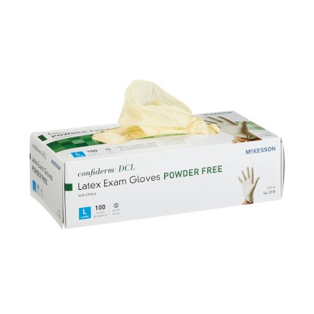 McKesson Confiderm - Exam Glove Large NonSterile Latex Standard Cuff Length Smooth Ivory Not Chemo Approved - 14-318