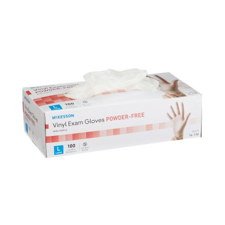 McKesson - Exam Glove Large NonSterile Vinyl Standard Cuff Length Smooth Clear Not Chemo Approved - 14-118